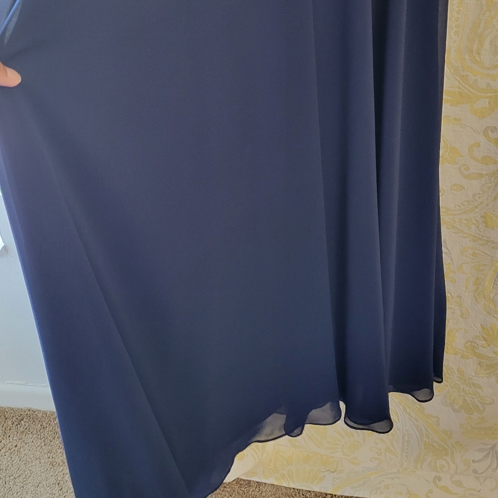#LEVKOFF Ruffle V-Neck Chiffon Gown In Navy Color - Picture 6 of 11